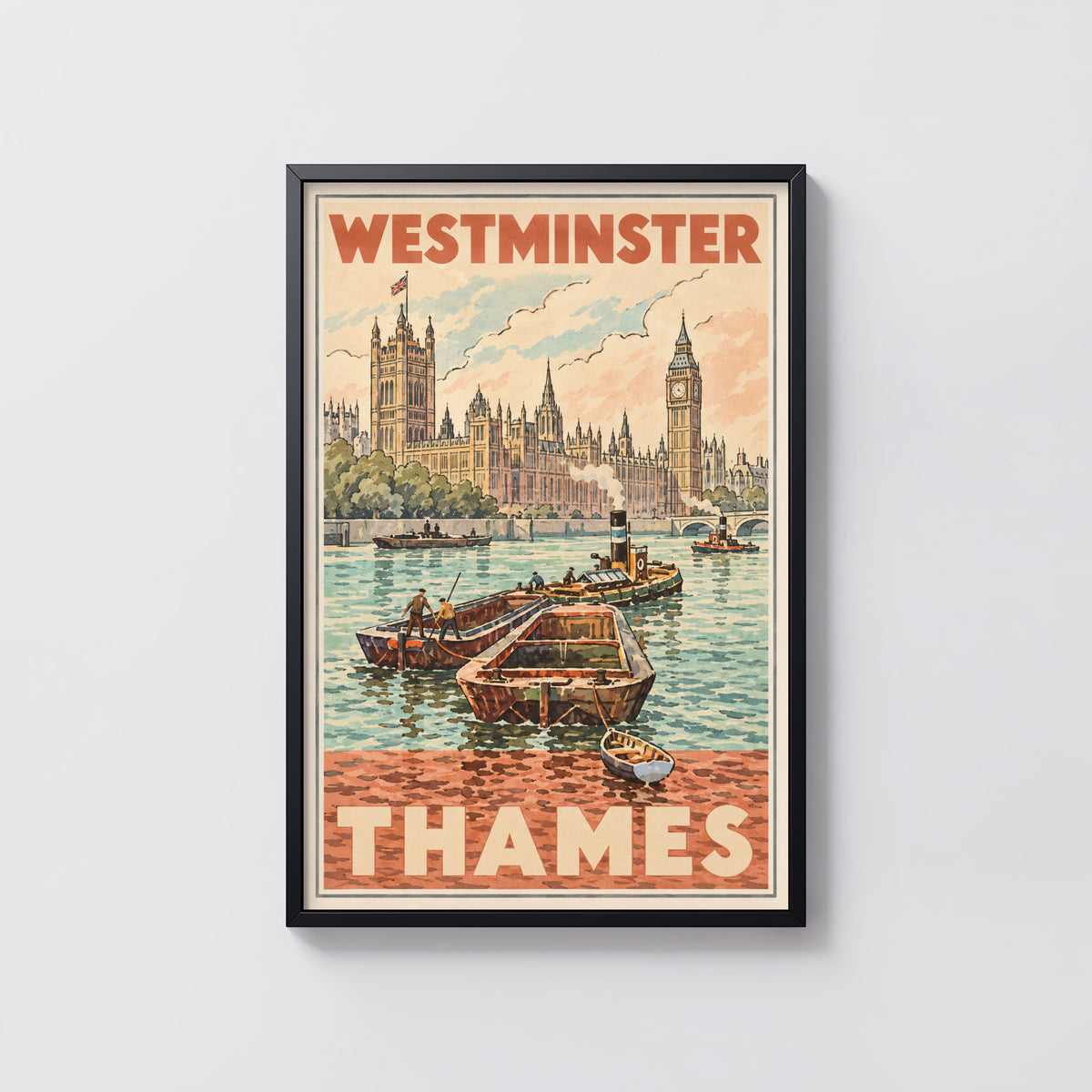 Vintage Westminster Thames Poster, London Wall Art, Print
