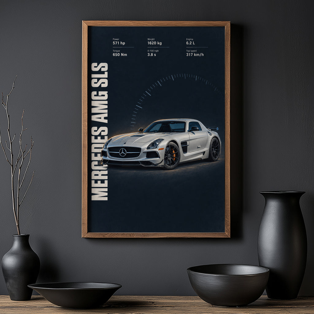 Vintage Mercedes AMG SLS Print, Car Wall Art