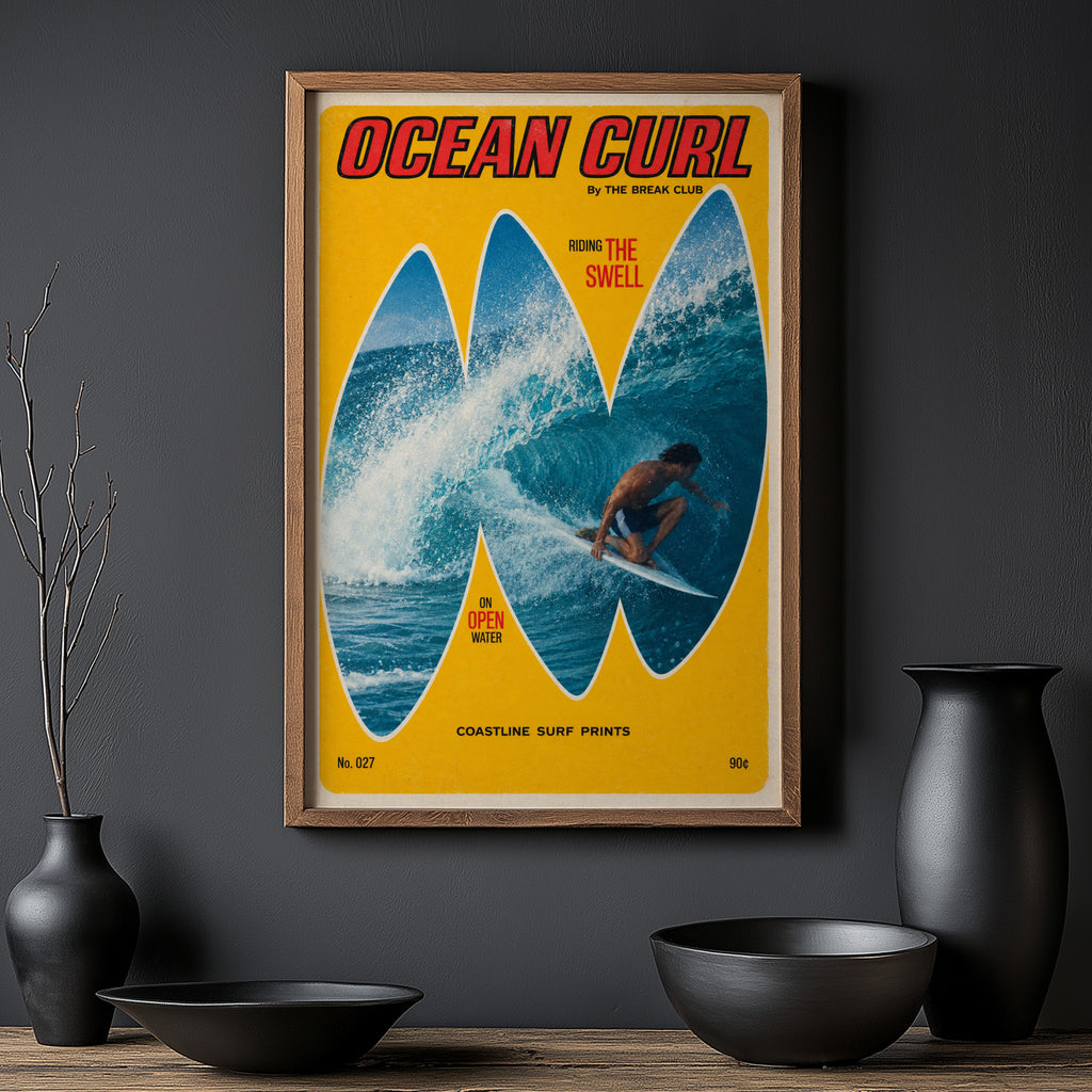 Vintage The Break Club Surf Print Poster, Ocean Curl