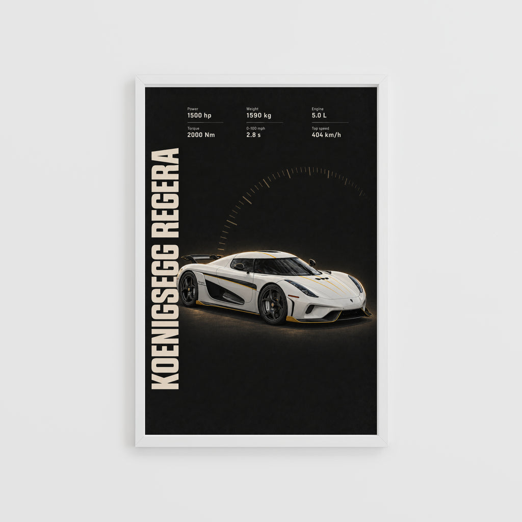 Vintage Koenigsegg Regera Print, Supercar Wall Art