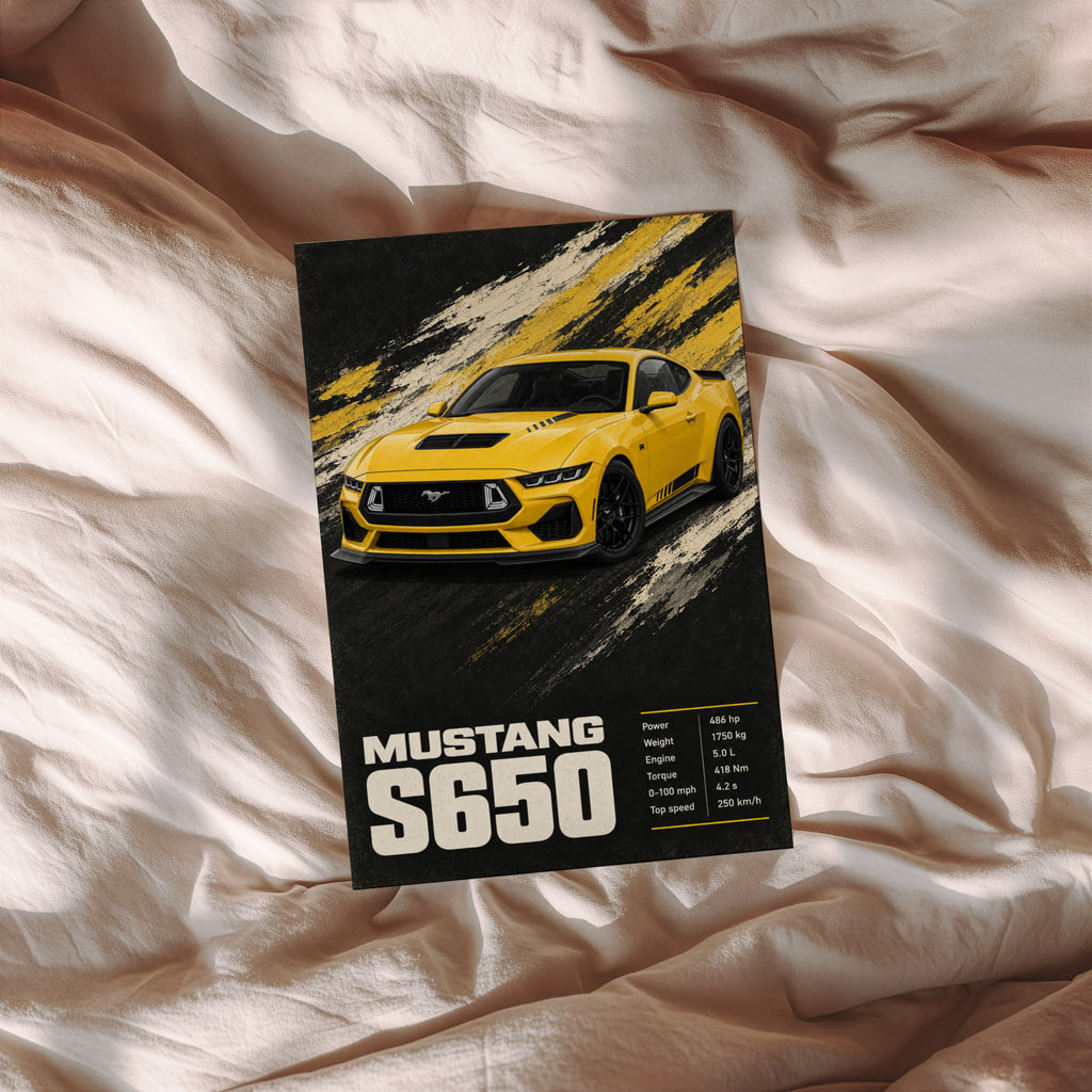 Vintage Mustang Print, Yellow Sports Car Wall Art