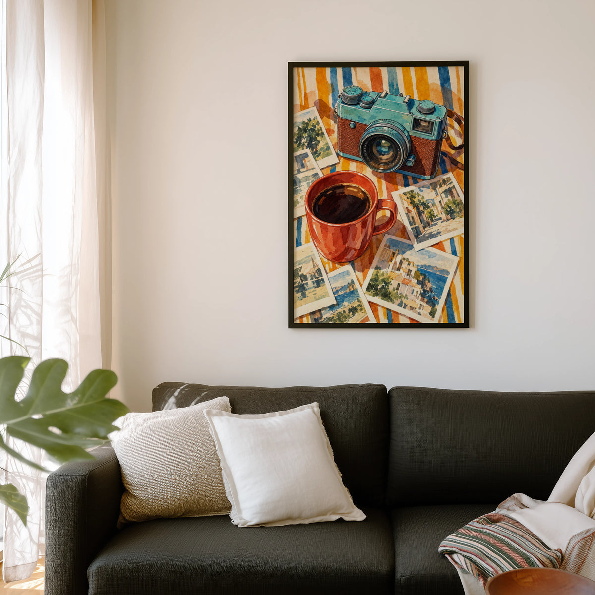 Vintage Coffee Print Poster, Retro Camera Wall Art