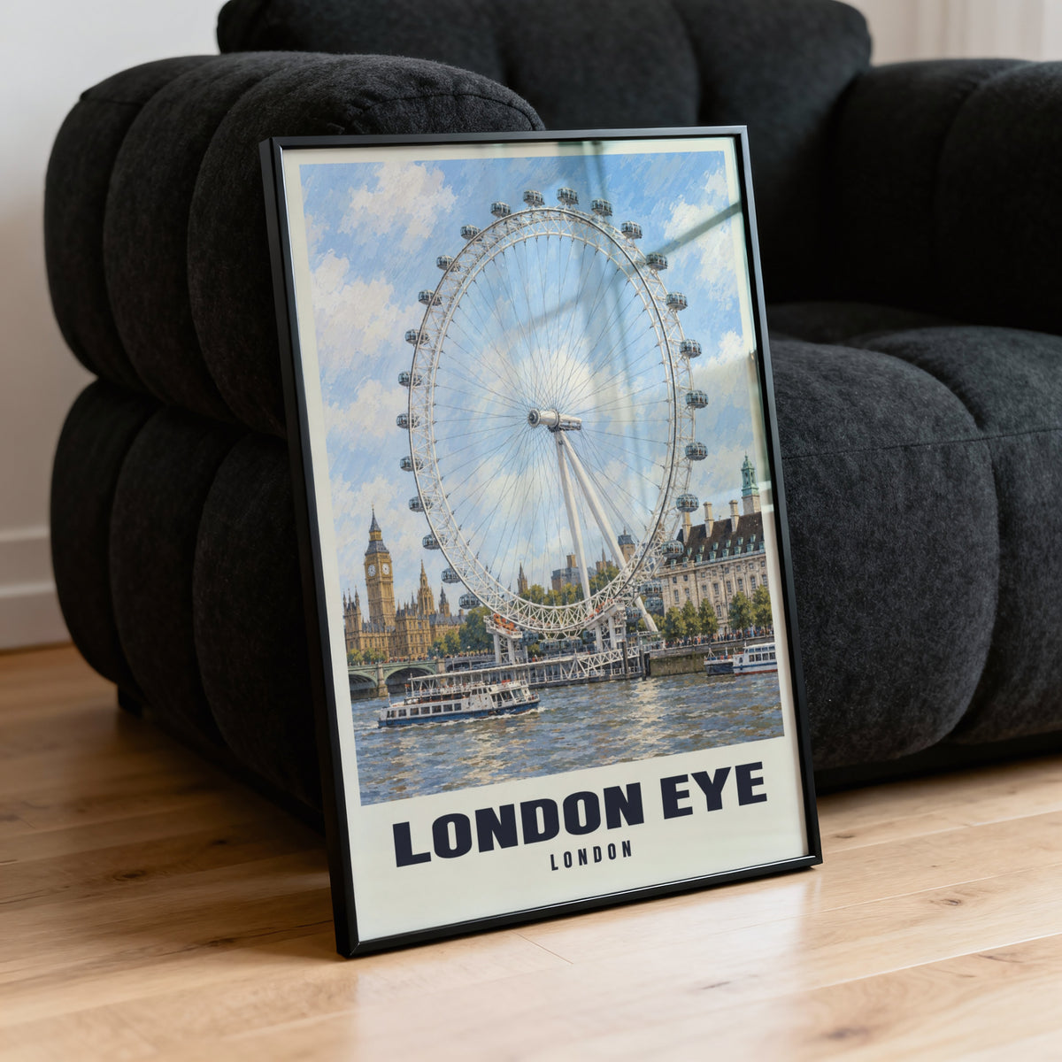 Vintage London Eye Poster, Thames Wall Art, England Print