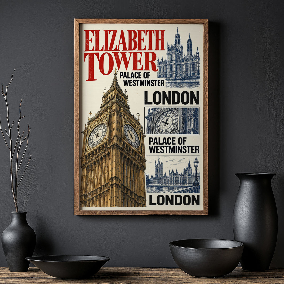 Vintage Elizabeth Tower Poster, London Wall Art