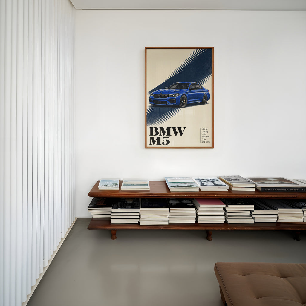Vintage BMW M5 Print, Blue Car Wall Art