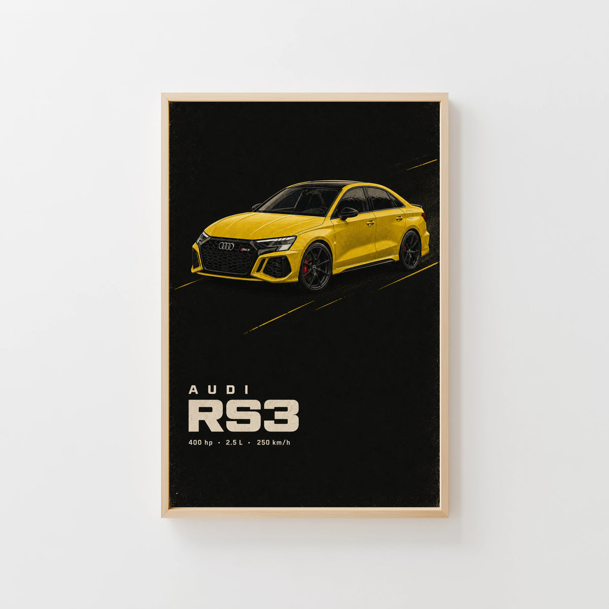 Vintage Audi RS3 Print, Yellow Car Wall Art