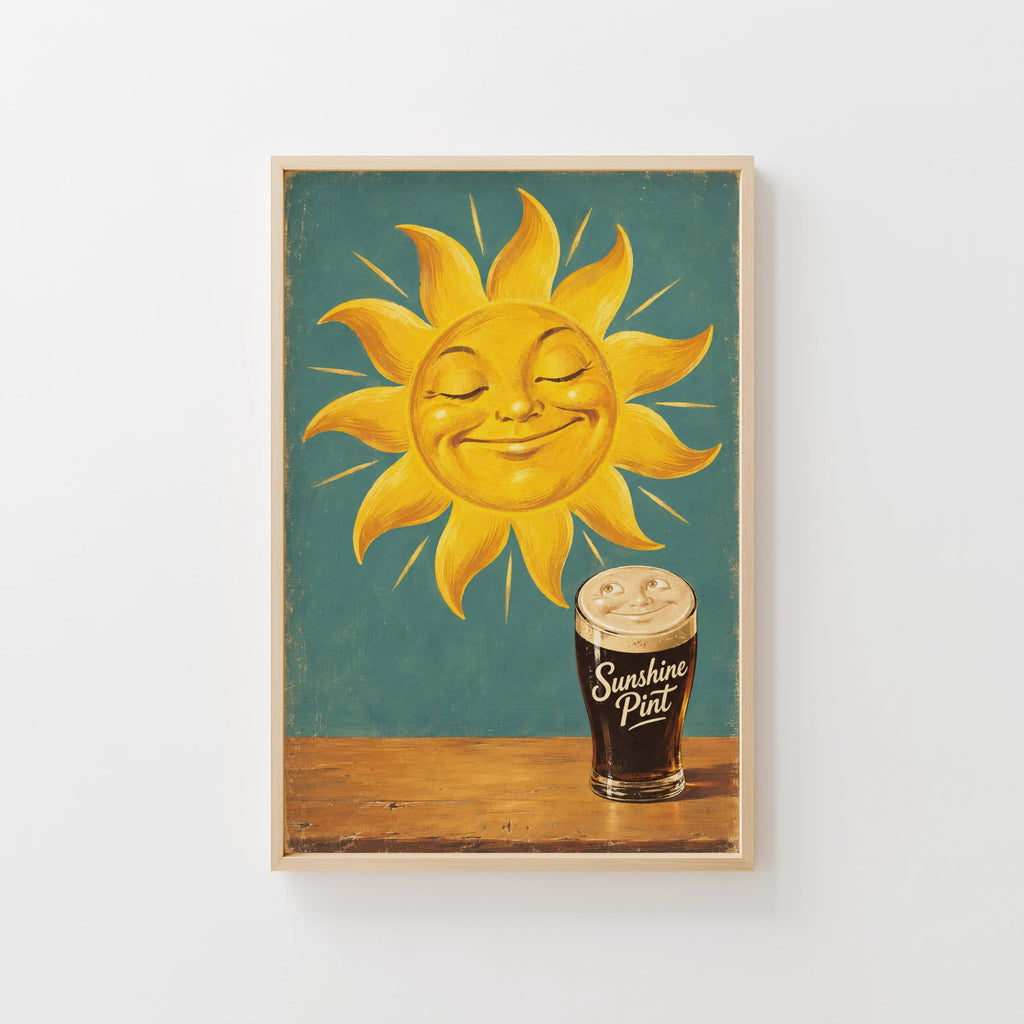 Vintage Sunshine Pint Beer Print Poster, Stout Pub Art