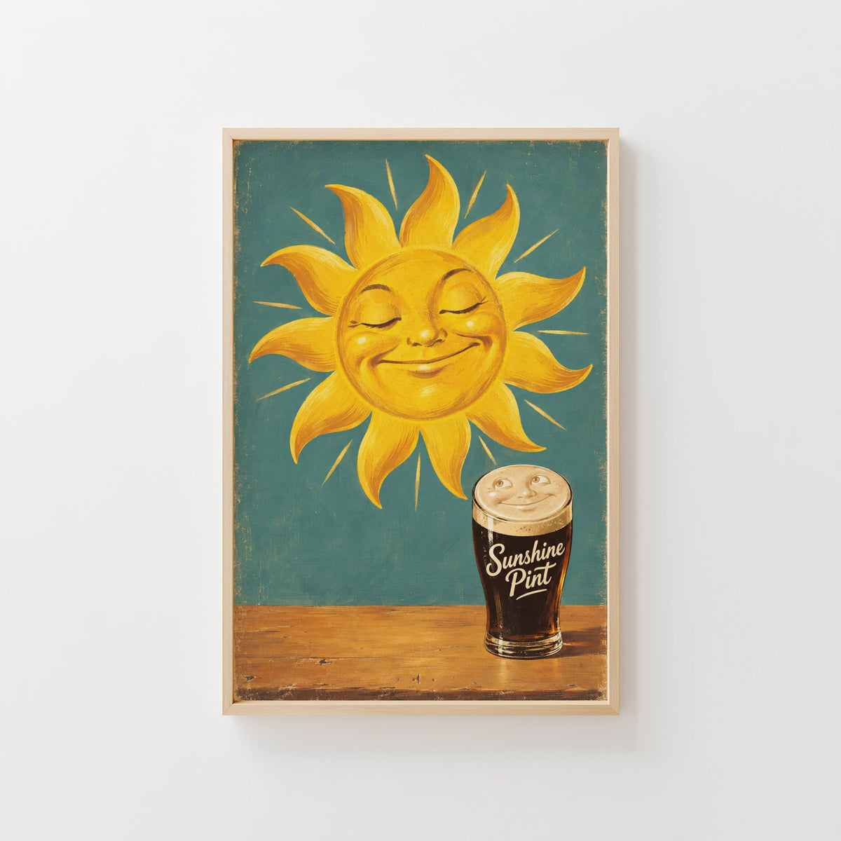 Vintage Sunshine Pint Beer Print Poster, Stout Pub Art