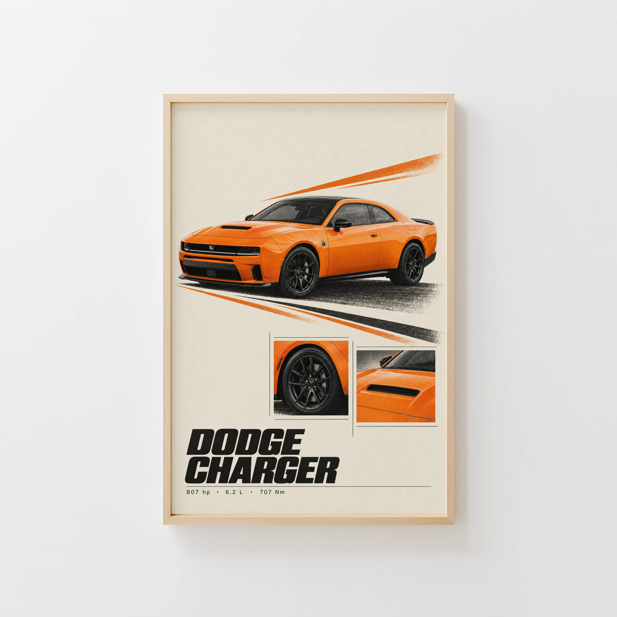 Vintage Dodge Charger Print, Muscle Car Wall Art