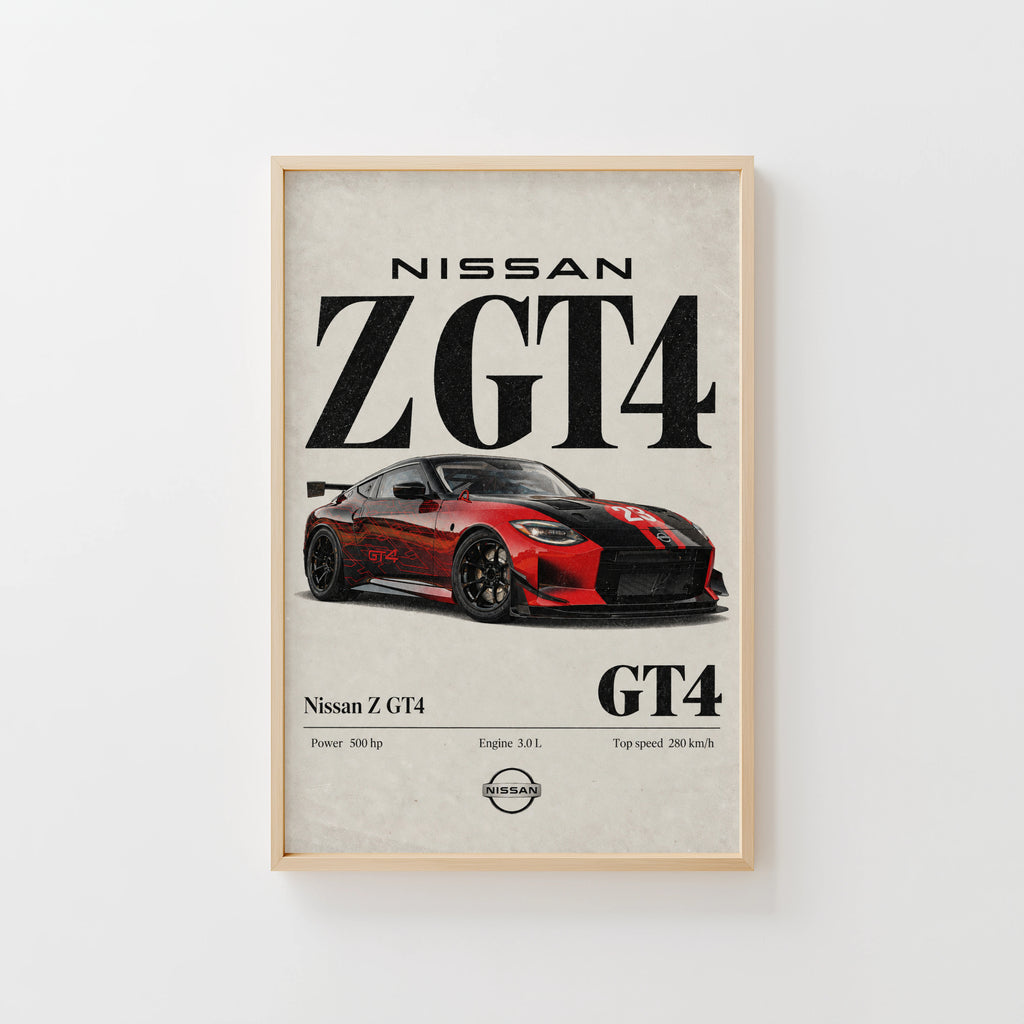 Vintage Nissan Z GT4 Print, Race Car Wall Art
