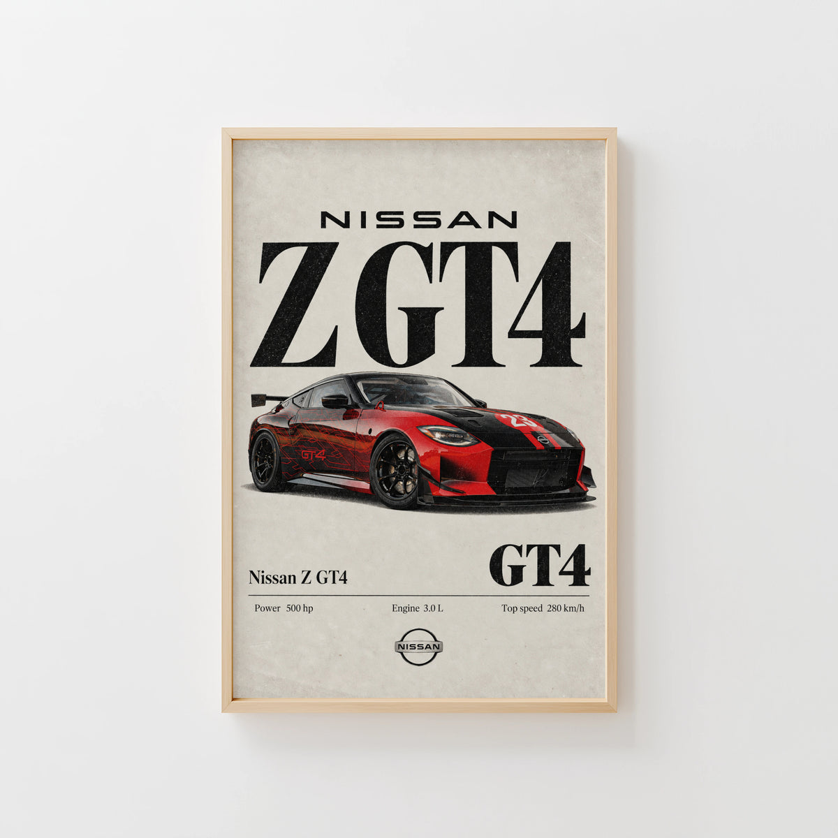 Vintage Nissan Z GT4 Print, Race Car Wall Art