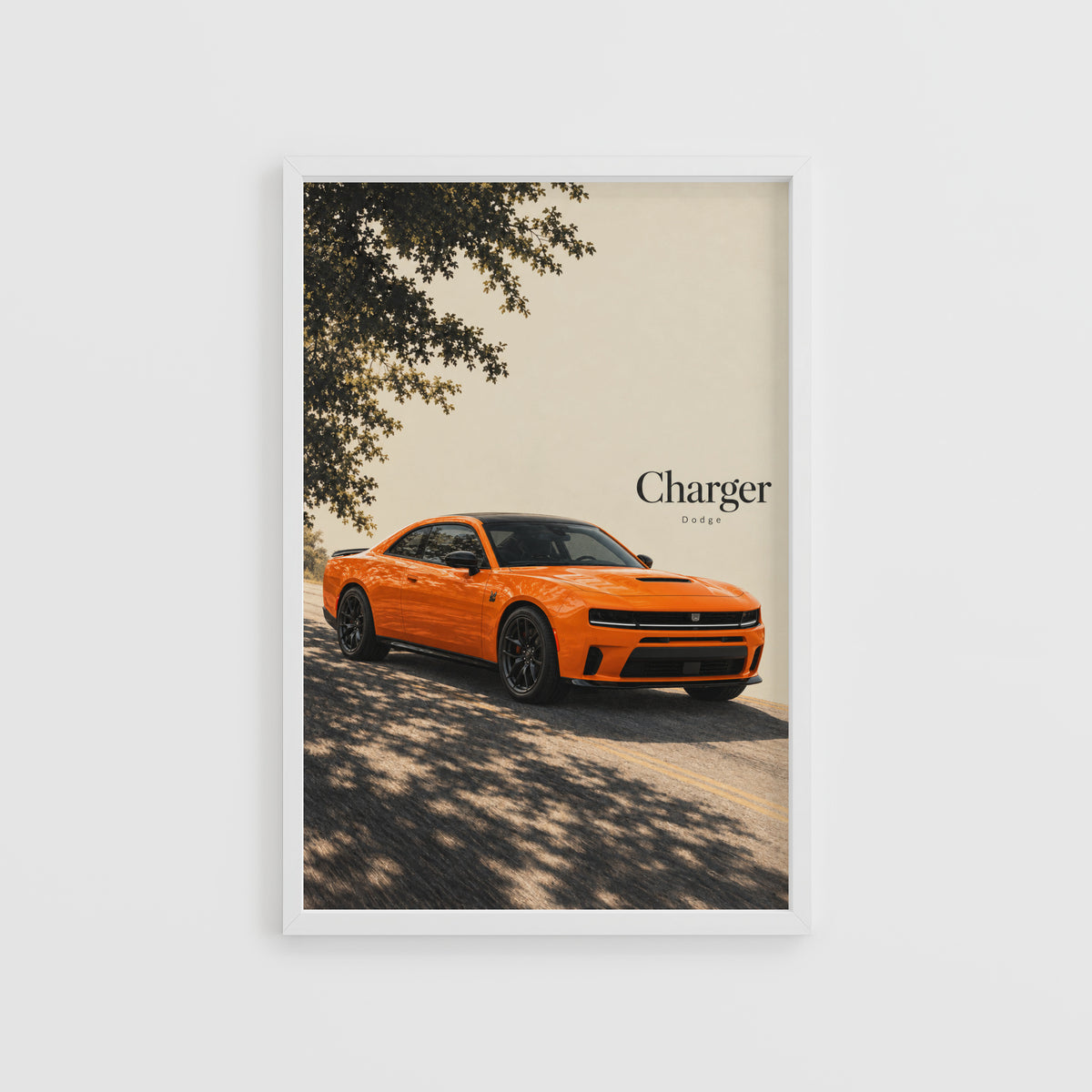 Vintage Dodge Charger Print, Orange Muscle Car Art