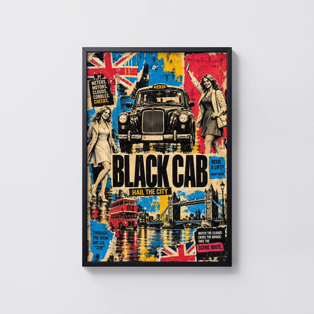 Vintage London Black Cab Poster, Retro Wall Art, Print