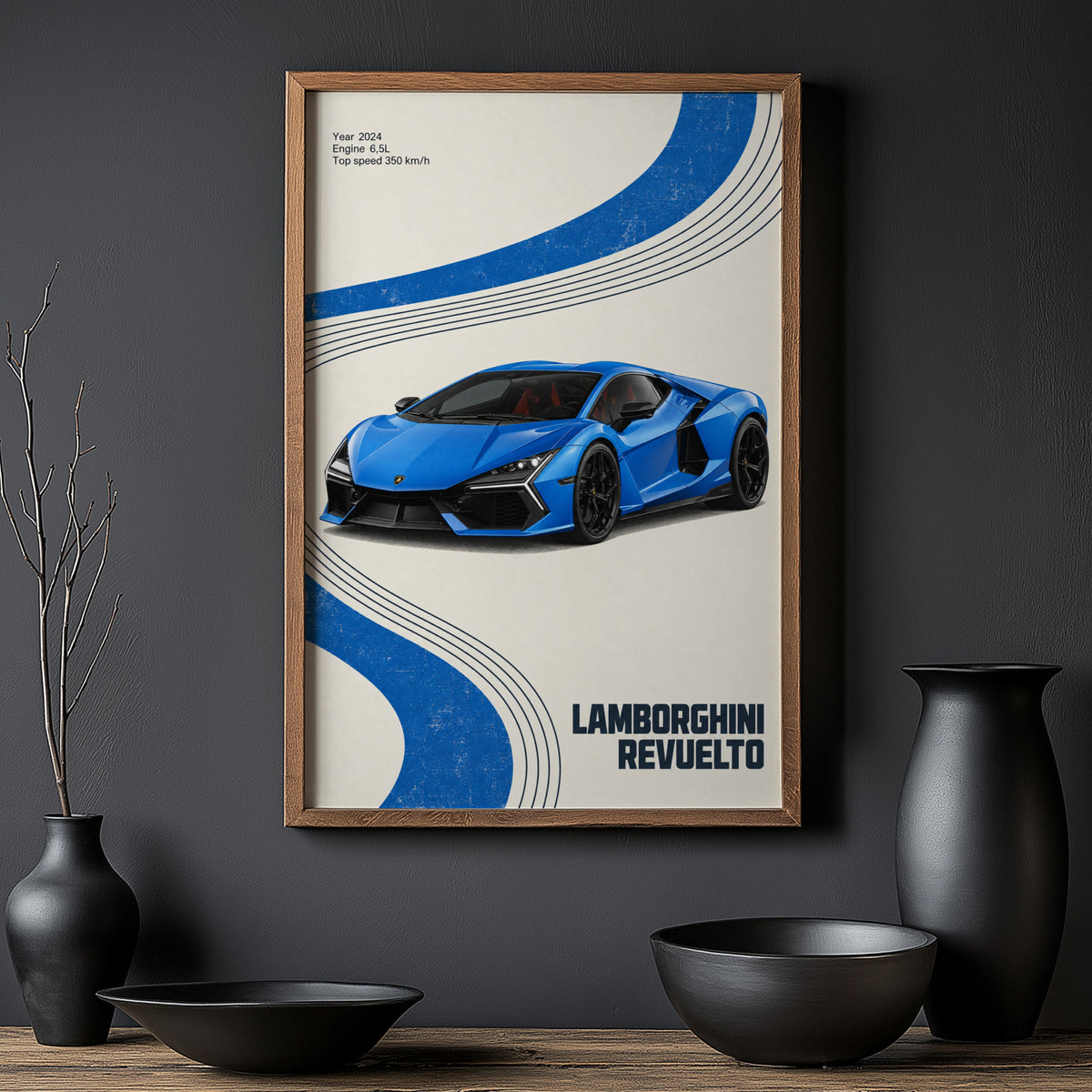 Vintage Lamborghini Revuelto Print, Supercar Art