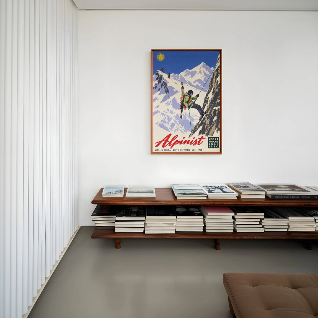 Vintage 1950 Alpinist Alps Climbing Print, Ski Poster
