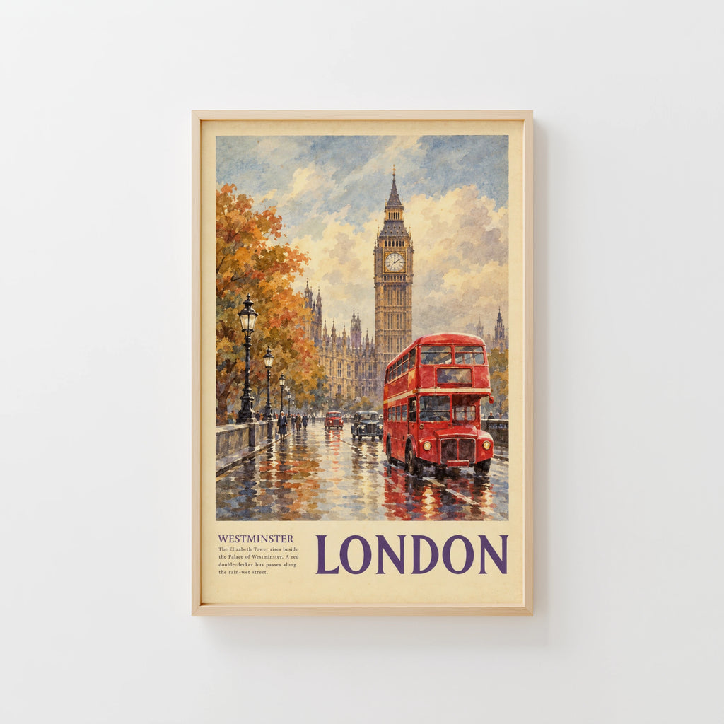 Vintage London Poster, Westminster Wall Art, Big Ben Print
