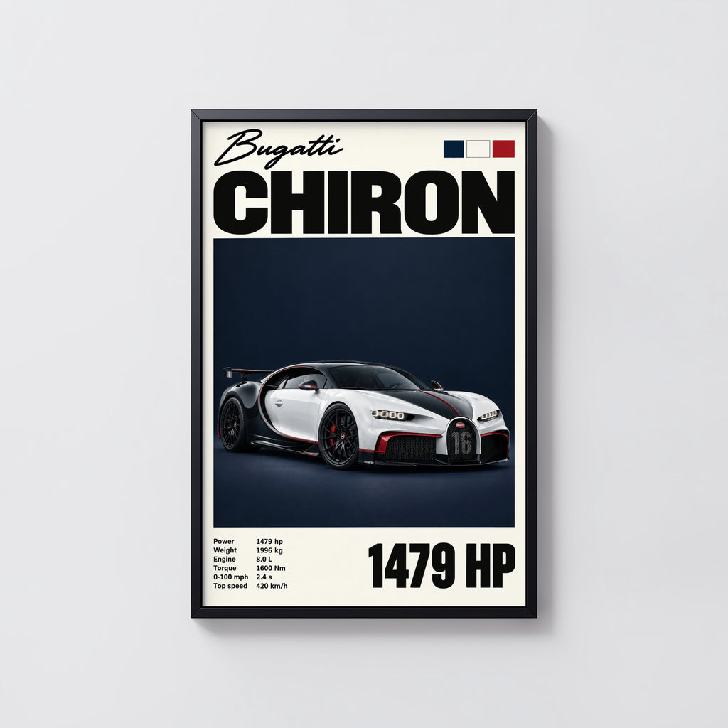 Vintage Bugatti Chiron Print, Supercar Wall Art