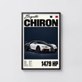Vintage Bugatti Chiron Print, Supercar Wall Art