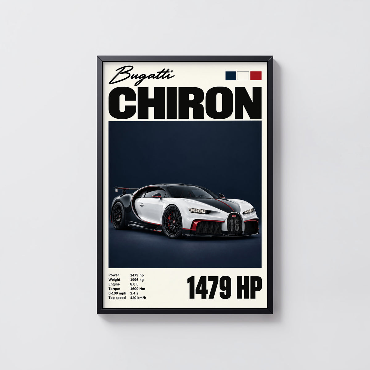 Vintage Bugatti Chiron Print, Supercar Wall Art