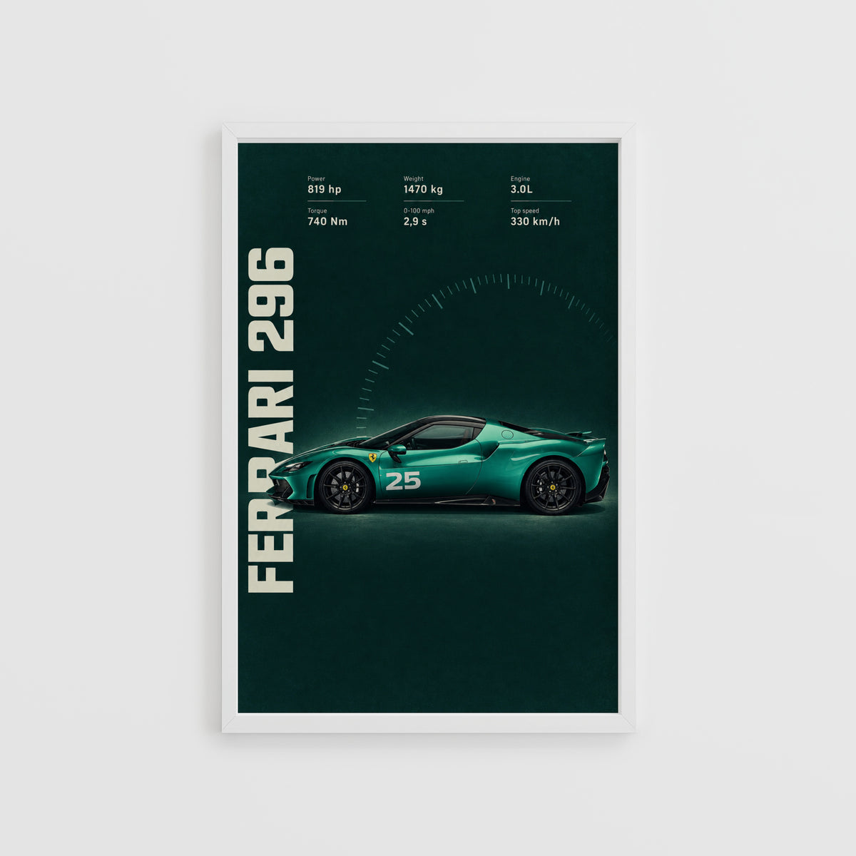 Vintage Ferrari 296 Print, Supercar Wall Art