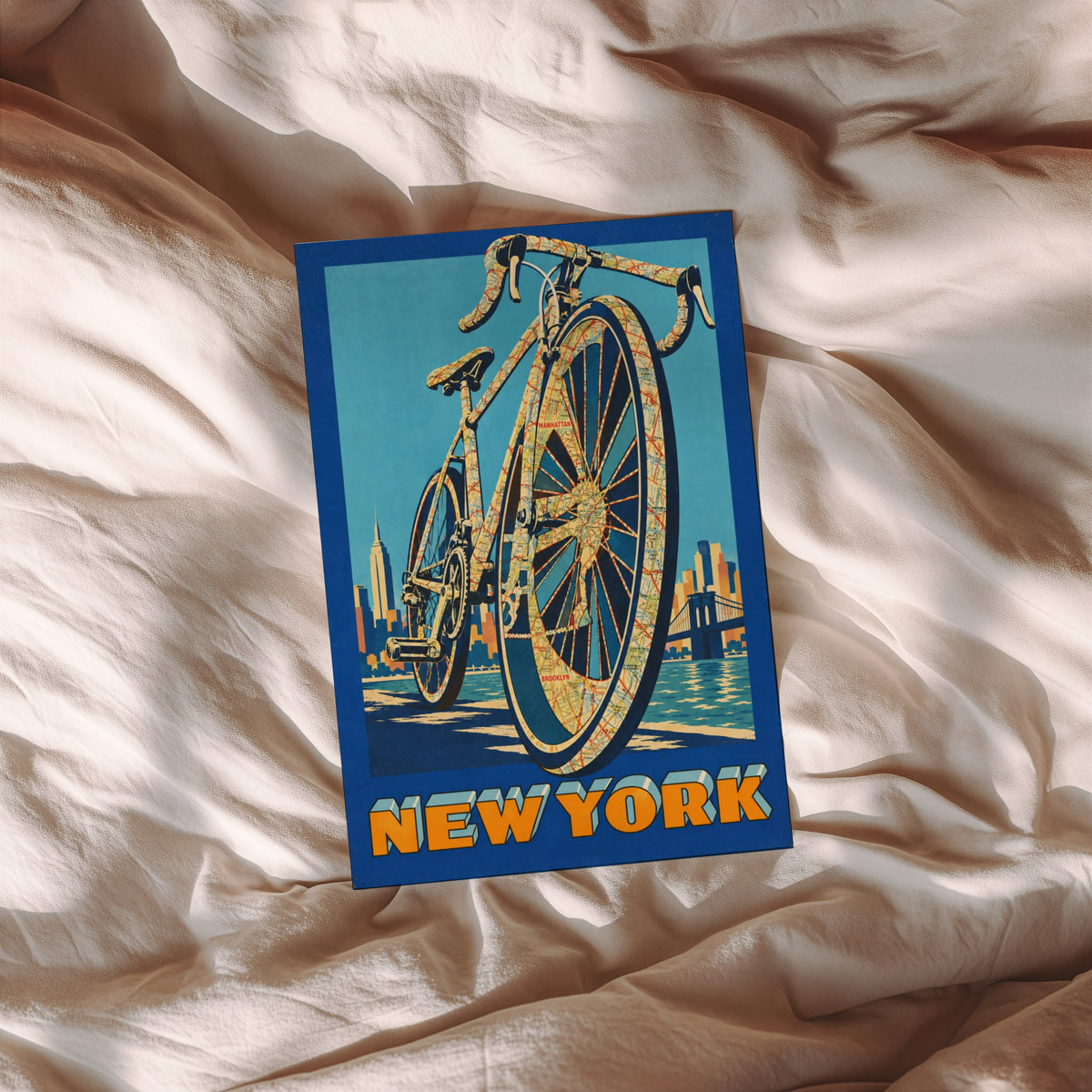 Vintage New York Bike Poster, Cycling Wall Art, Map Print
