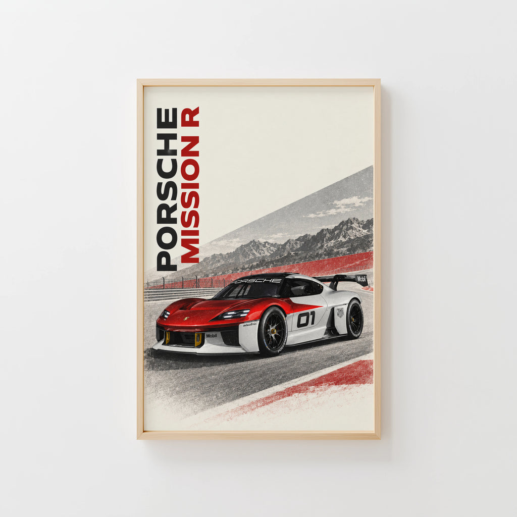 Vintage Porsche Mission R Print, Race Car Wall Art