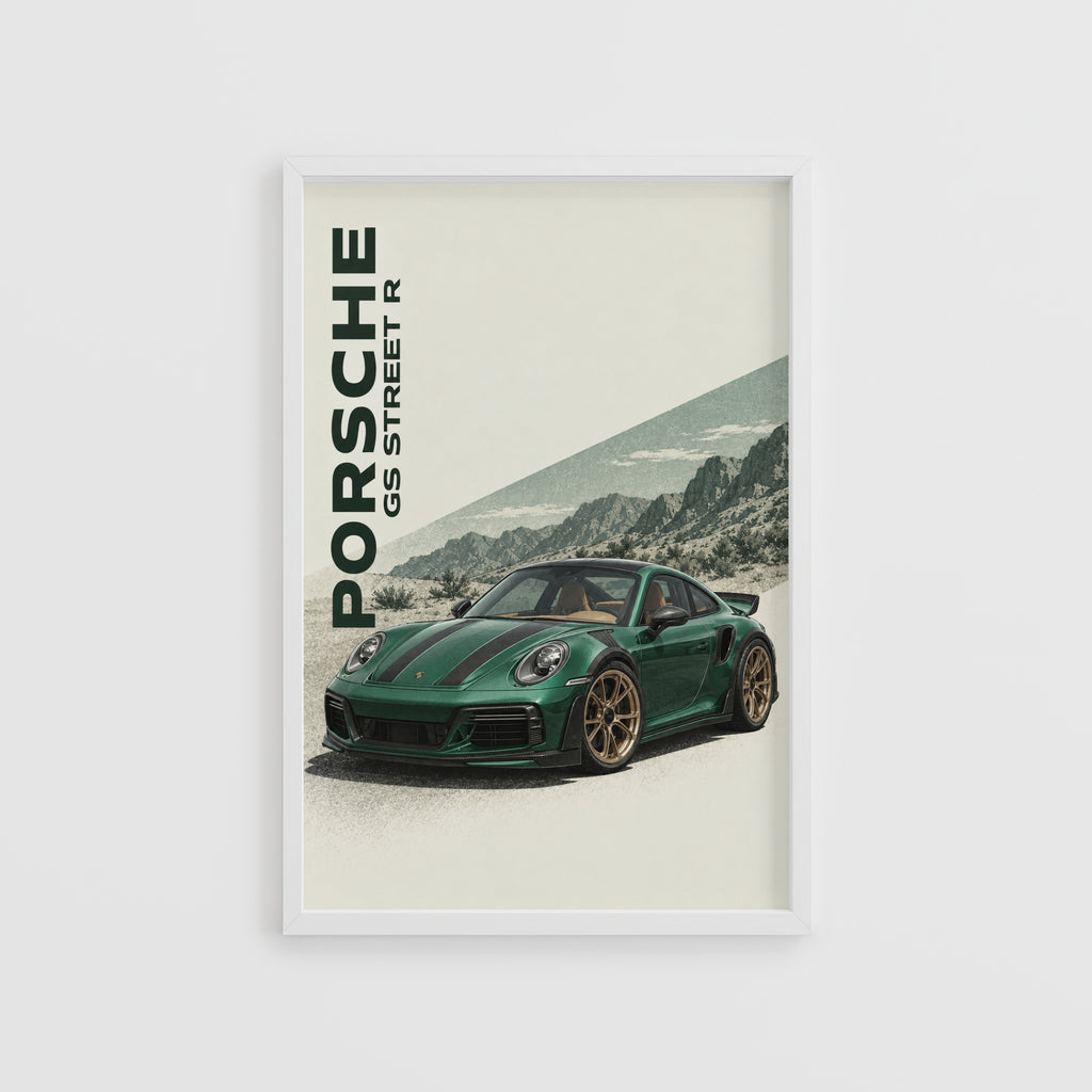 Vintage Porsche GS Street R Print, Green Car Art