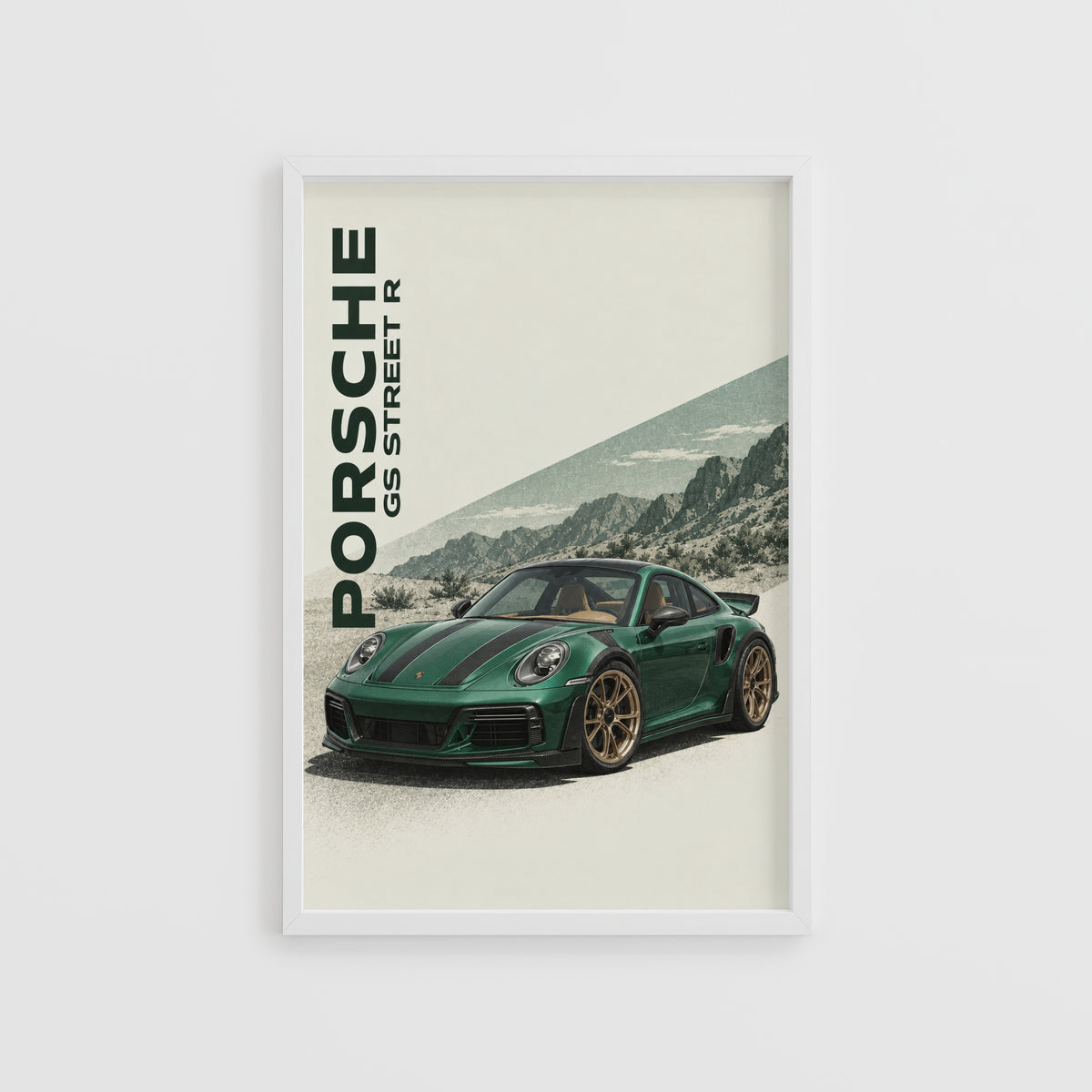 Vintage Porsche GS Street R Print, Green Car Art
