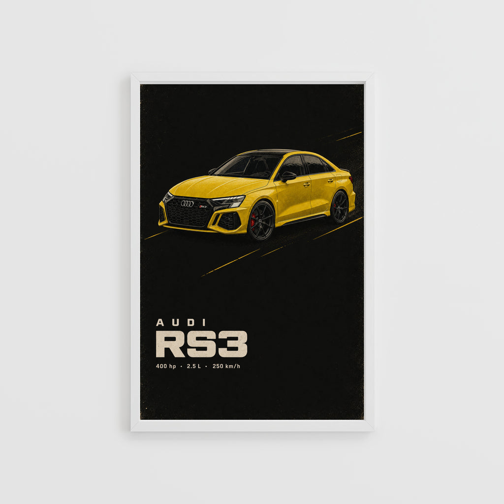 Vintage Audi RS3 Print, Yellow Car Wall Art