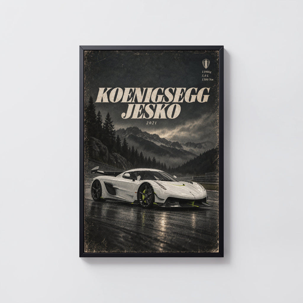 Vintage Koenigsegg Jesko Print, Supercar Wall Art