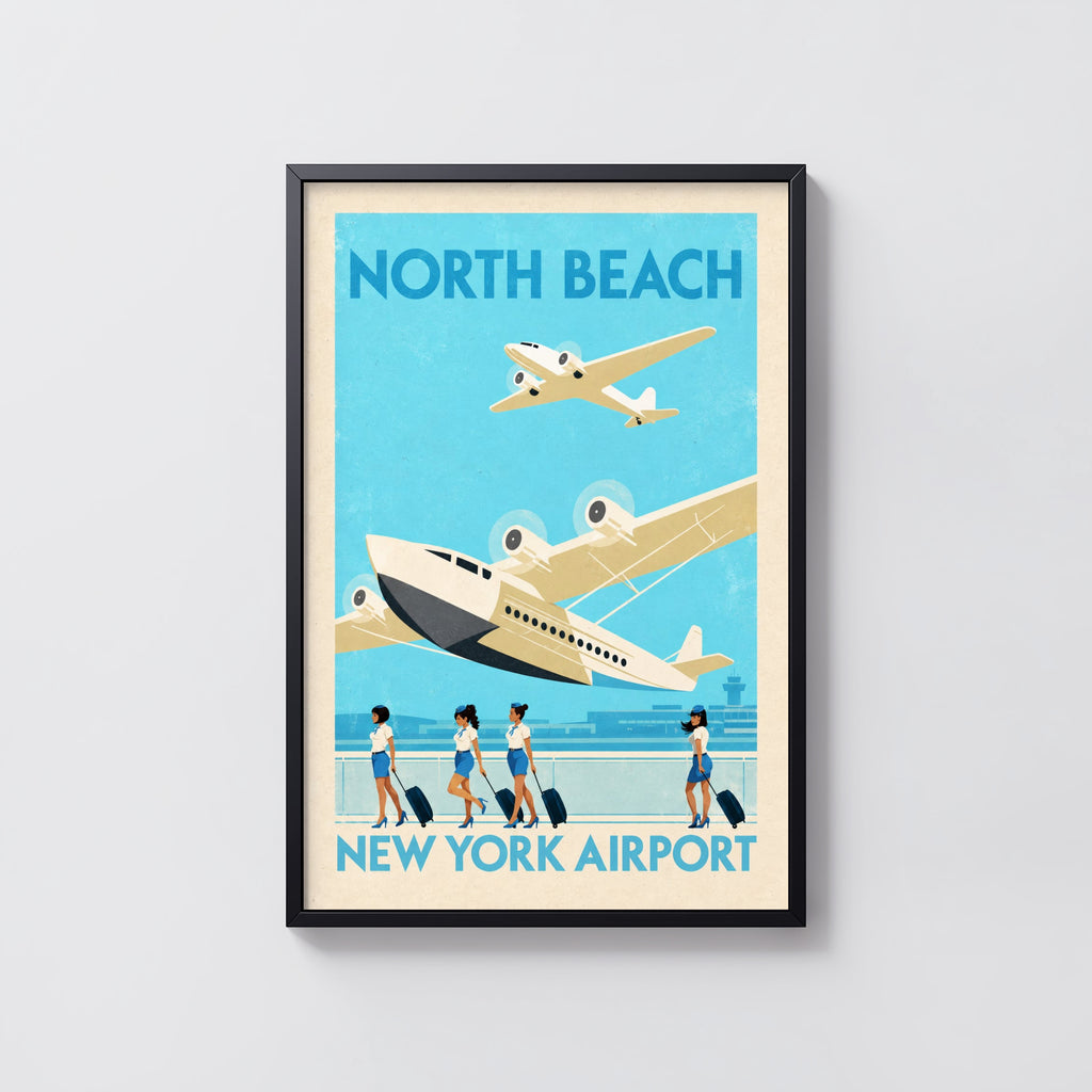 Vintage New York Airport Poster, Aviation Wall Art Print
