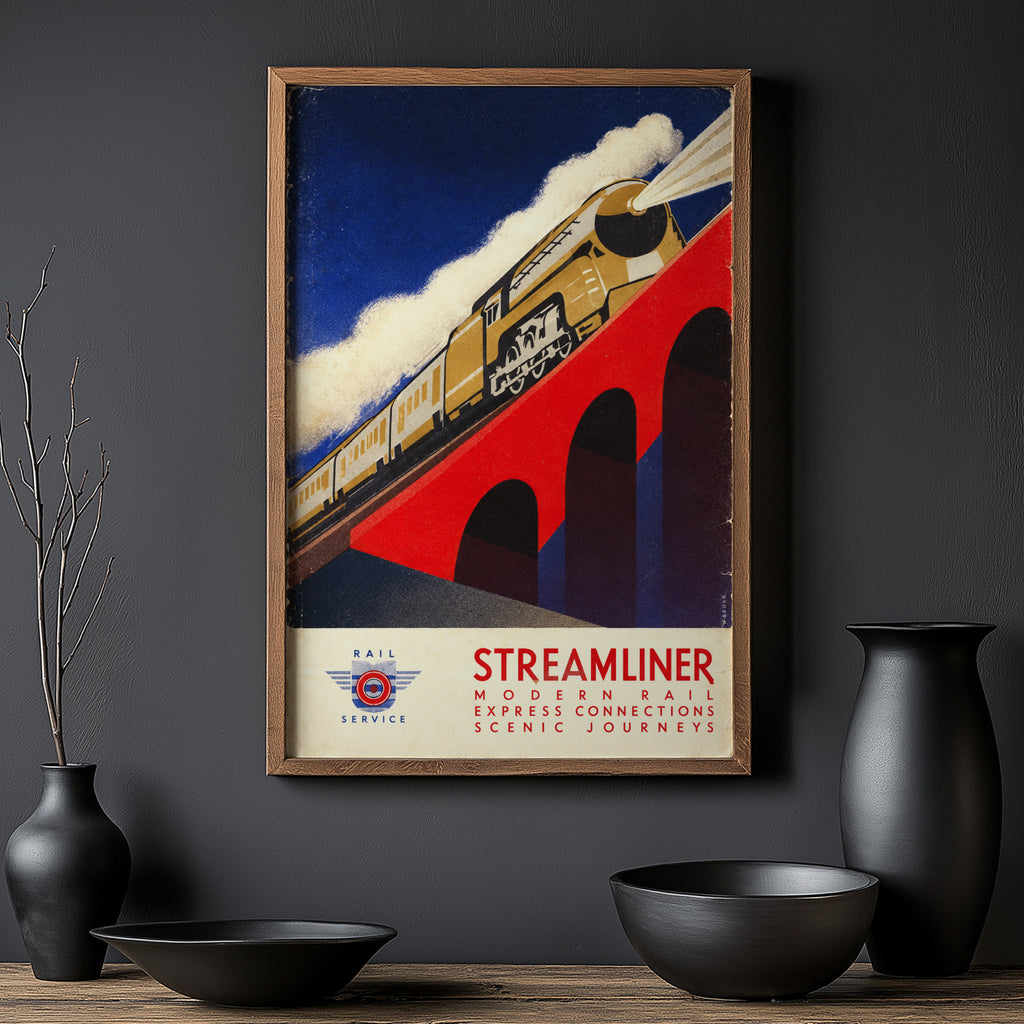 Vintage Art Deco Streamliner Train Print Poster Rail