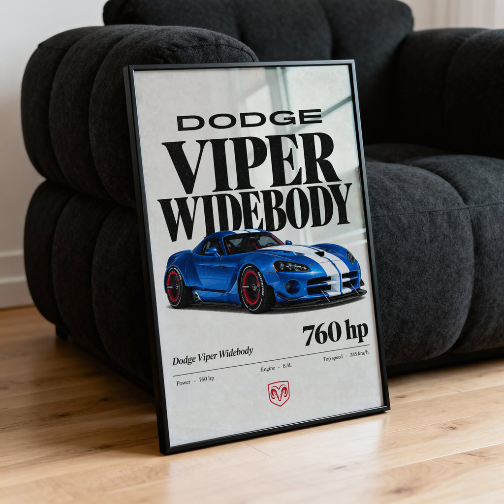 Vintage Dodge Viper Widebody Print, Car Wall Art