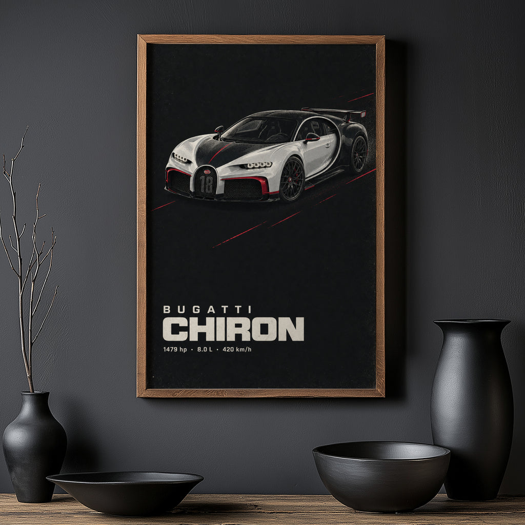 Vintage Bugatti Chiron Print, Supercar Wall Art