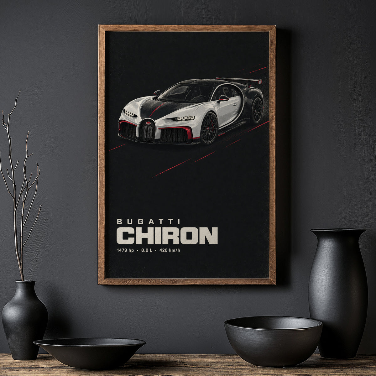 Vintage Bugatti Chiron Print, Supercar Wall Art
