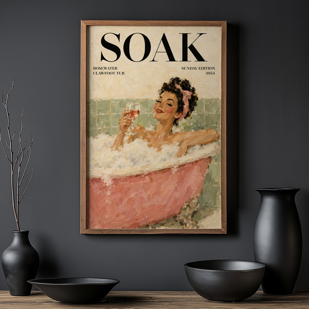 Vintage Bathtub Print and Poster, Retro Pin Up Wall Art