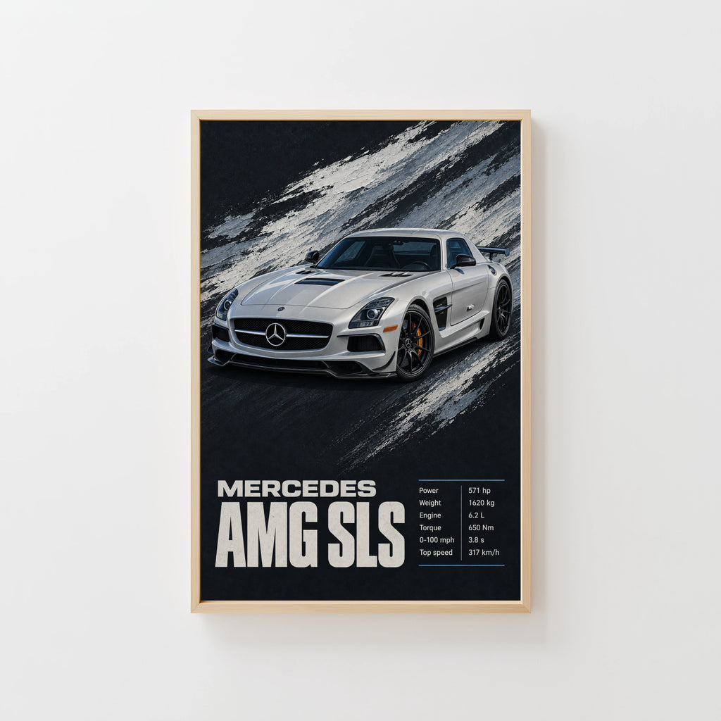 Vintage Mercedes AMG SLS Car Print, Supercar Poster