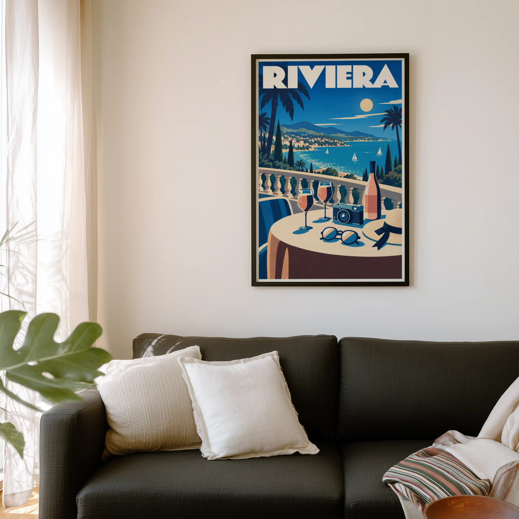 Vintage Riviera Poster, Art Deco Wall Art, Travel Print