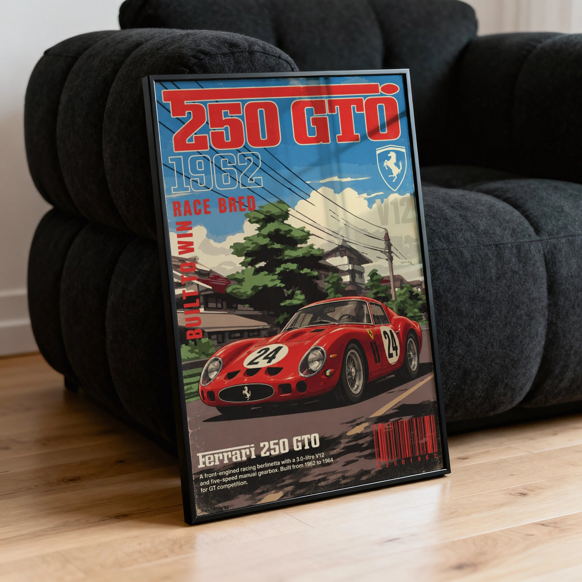 Vintage 1962 Ferrari 250 GTO Print, Classic Race Car Poster
