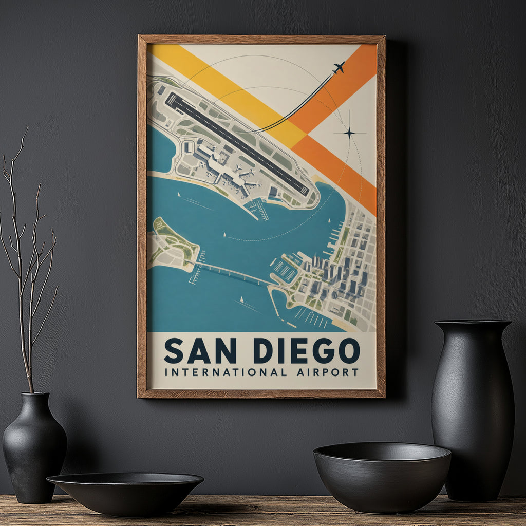 Vintage San Diego Airport Poster, Aerial Map Print