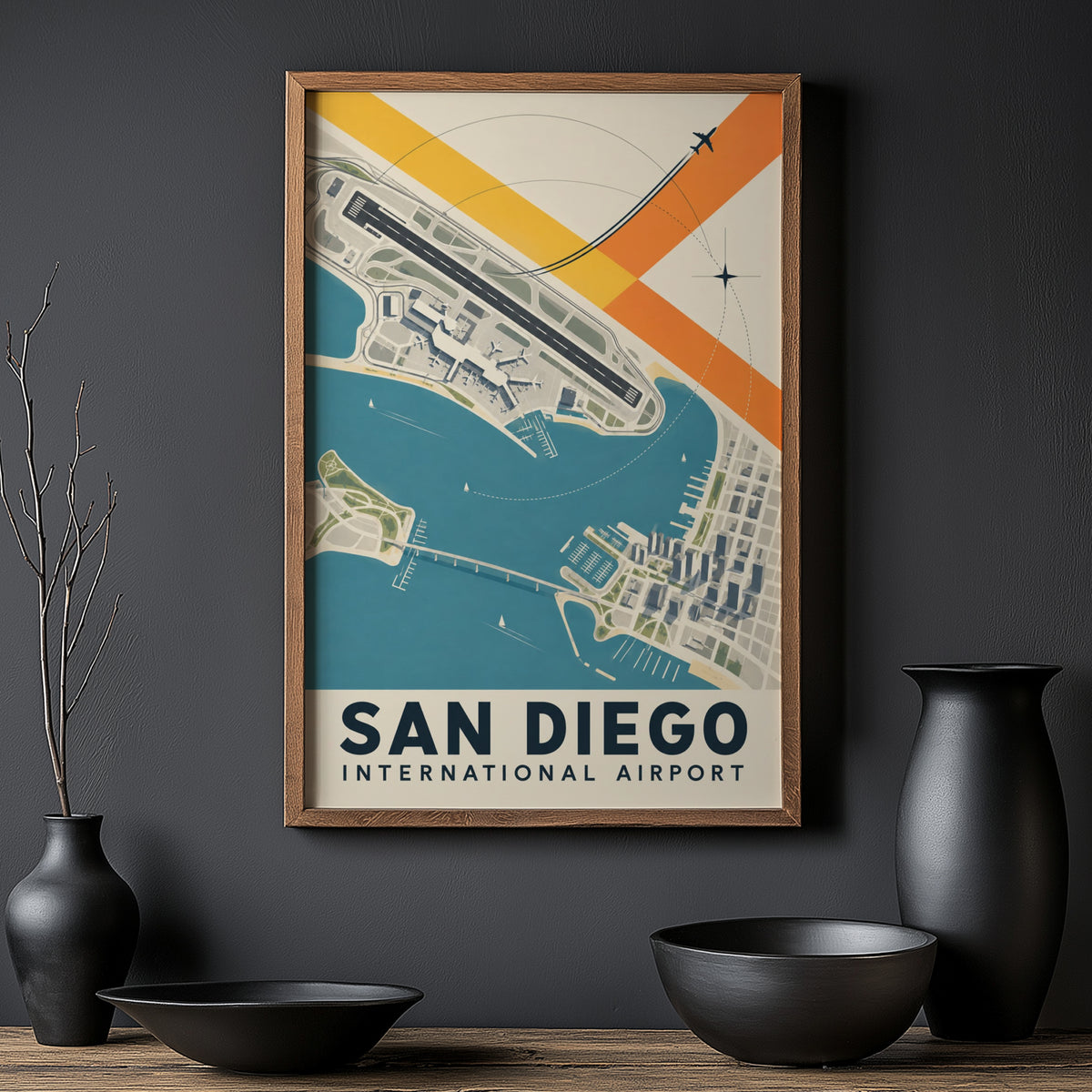 Vintage San Diego Airport Poster, Aerial Map Print