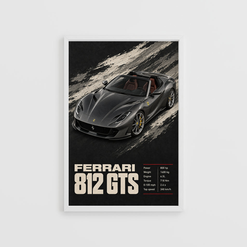 Vintage Ferrari 812 GTS Print, Supercar Wall Art