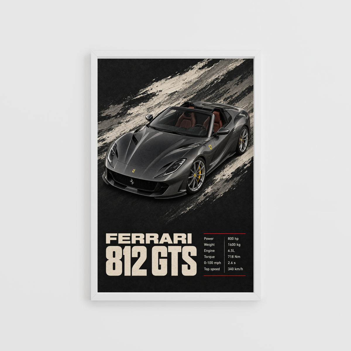 Vintage Ferrari 812 GTS Print, Supercar Wall Art
