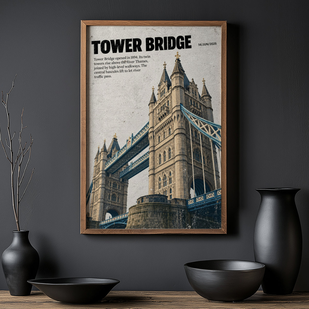 Vintage Tower Bridge London Poster, England Wall Art Print