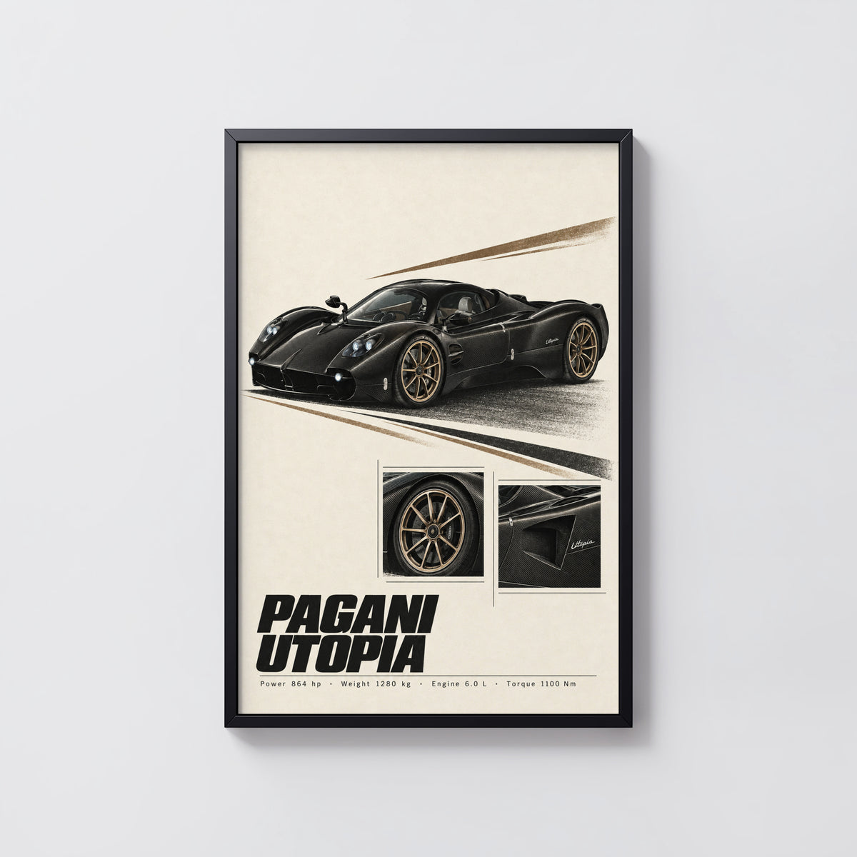 Vintage Pagani Utopia Print, Supercar Wall Art
