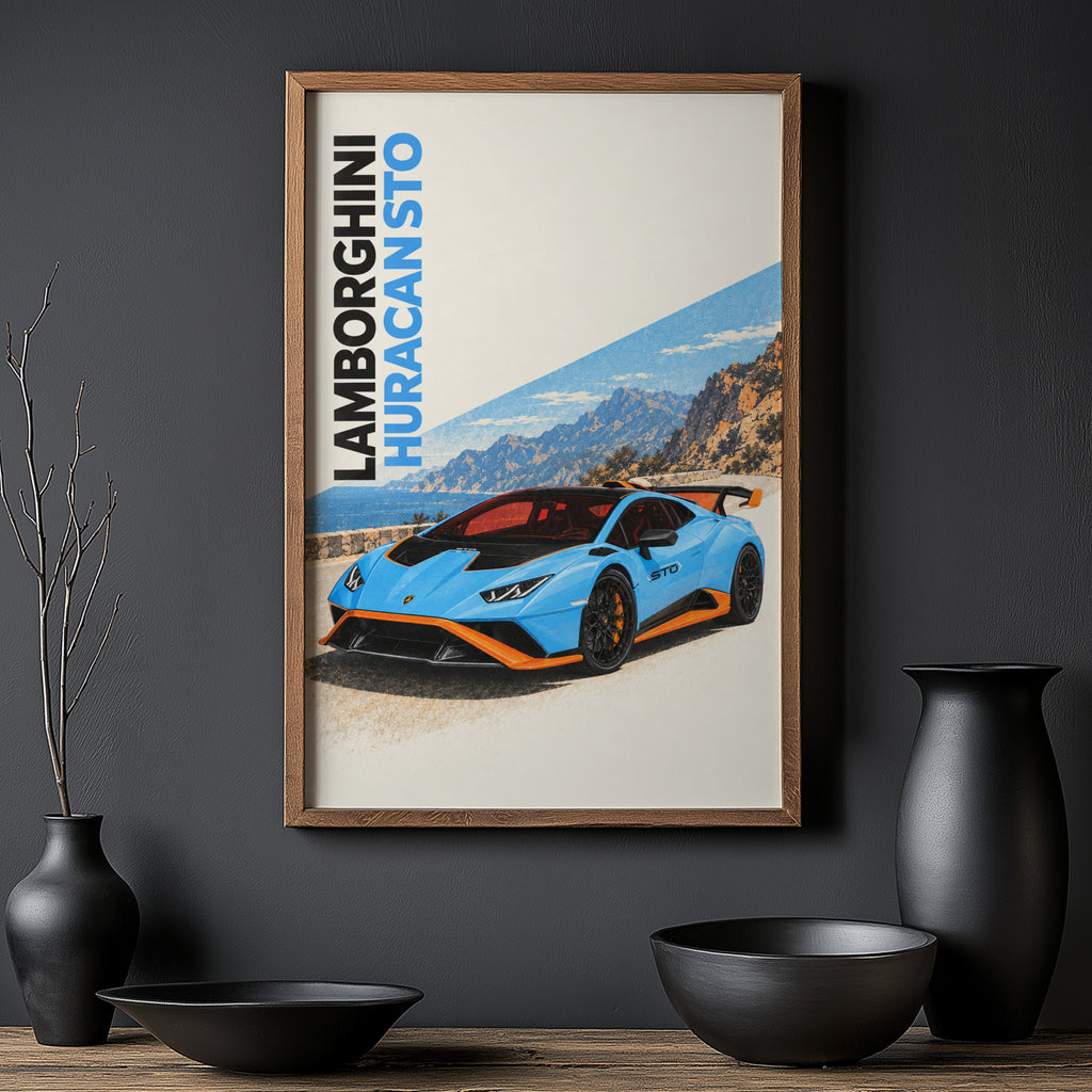 Vintage Lamborghini Huracan STO Print, Supercar Art