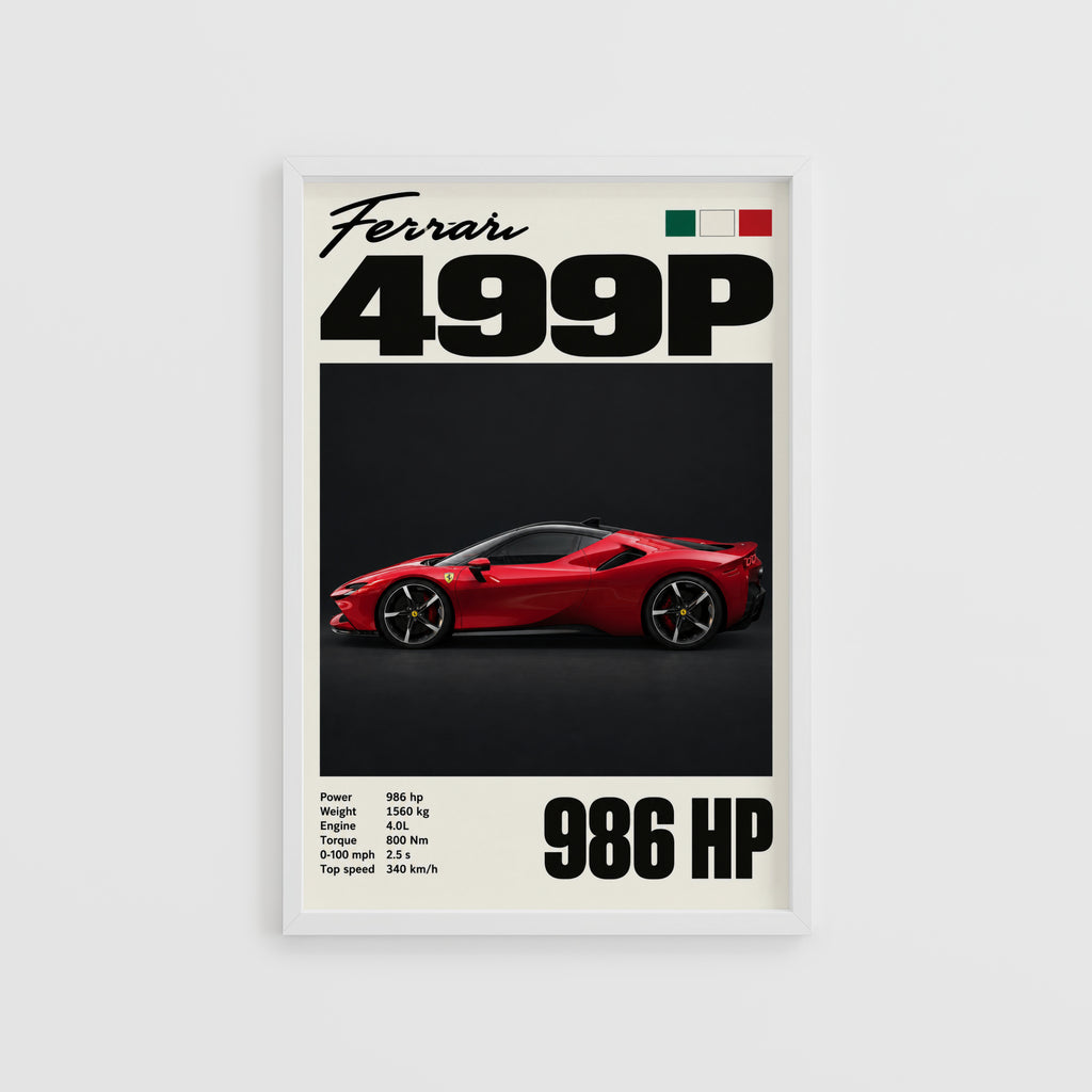 Vintage Ferrari Print, Red Supercar Wall Art