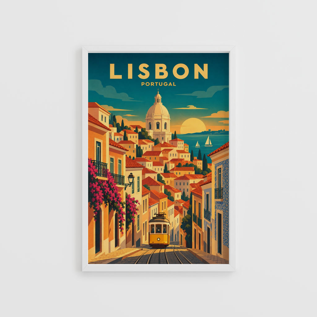 Vintage Lisbon Portugal Poster, Tram Wall Art, Travel Print