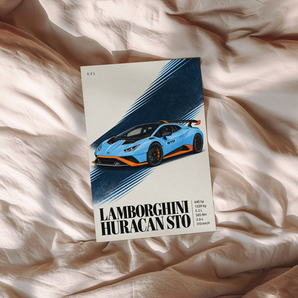 Vintage Lamborghini Huracan STO Print, Car Art