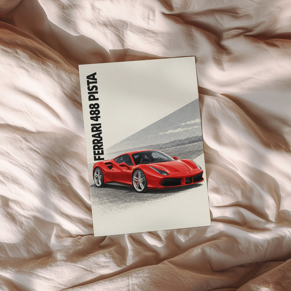 Vintage Ferrari 488 Pista Print, Supercar Wall Art